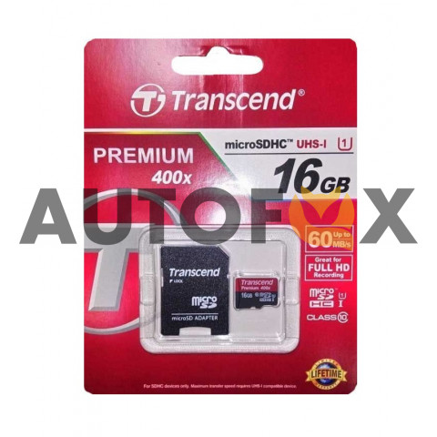 Transcend microSD 16GB Class 10 Premium UHS-I (90Mb/s) +SD adapter Карта памяти 